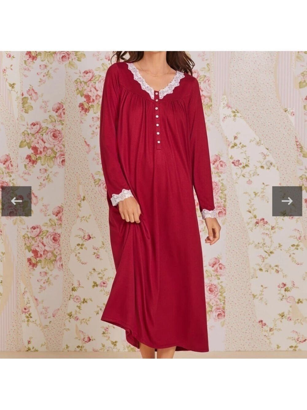 EILEEN WEST Claret Dream Sweater Knit Long Sleeve Ballet Nightgown burgundy sml
